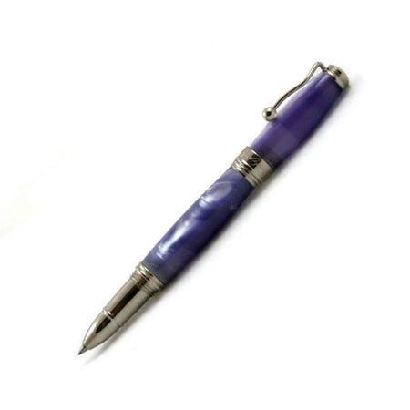 Jean-Pierre Lepine Indigo Classic Murano rollerball pen with violet ink and decorative glass body, elegant writing instrument.