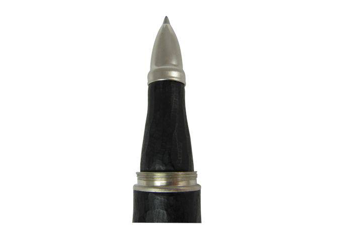 Jean-Pierre Lepine Winston black rollerball pen with sleek design and silver accents, shown from a side view.