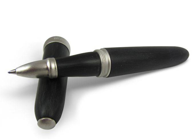 Jean-Pierre Lepine Winston rollerball pen in black with matte chrome accessory, showcasing sleek design and premium craftsmanship.