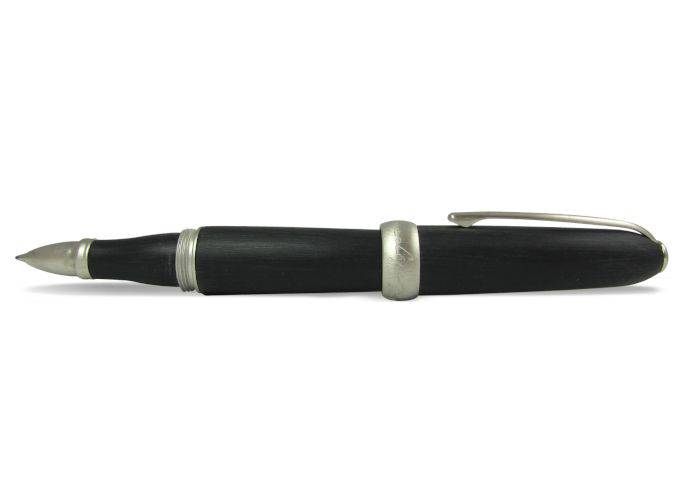 Jean-Pierre Lepine Winston rollerball pen in black with matte chrome accessory, showcasing sleek design and smooth writing tip.
