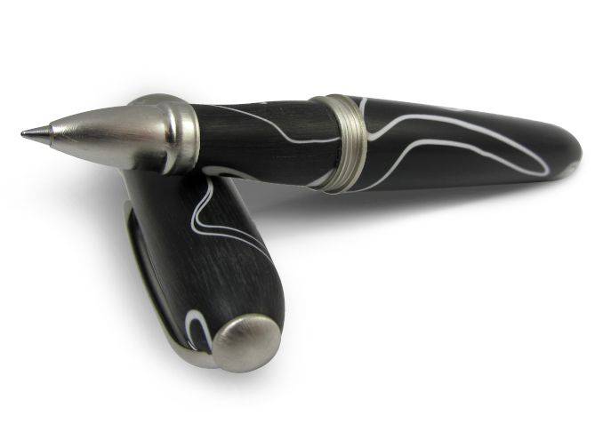 Jean-Pierre Lepine Winston rollerball pen in black with white filet, featuring a sleek design and smooth writing tip.
