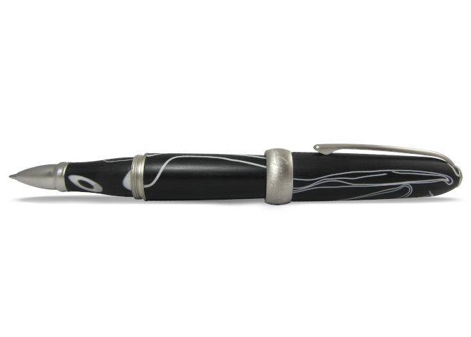 Jean-Pierre Lepine Winston rollerball pen in black with white filet, sleek design and smooth writing tip.