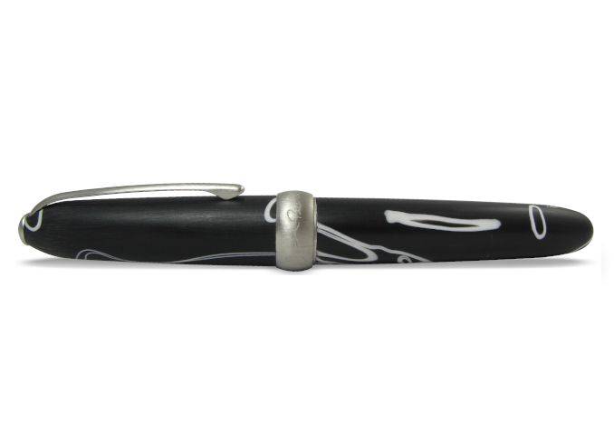 Jean-Pierre Lepine Winston rollerball pen in black with white filet, sleek design with polished metal accents and smooth writing tip.