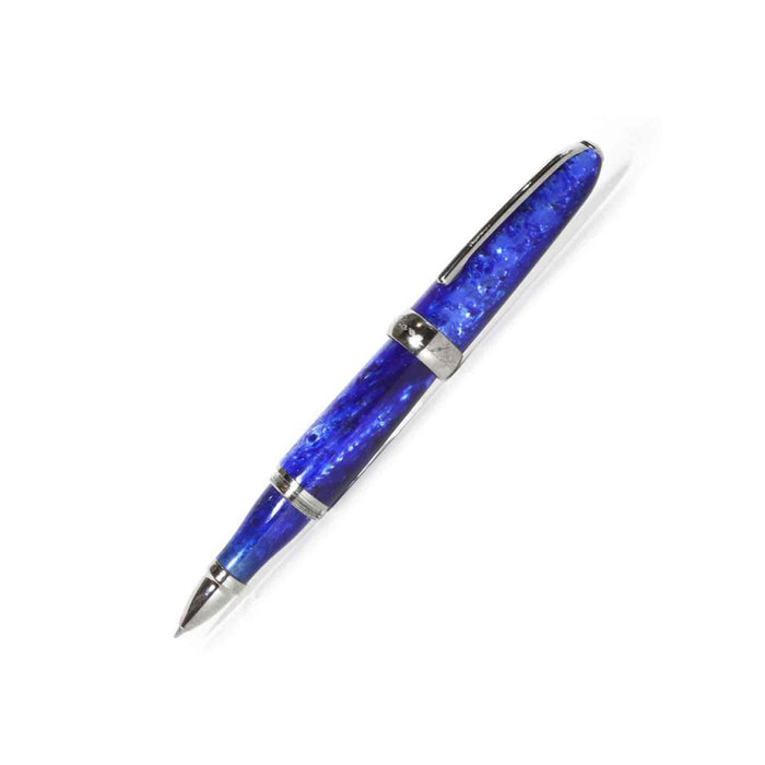 Jean-Pierre Lepine Winston rollerball pen with blue barrel and chrome accessory, featuring a sleek, elegant design.