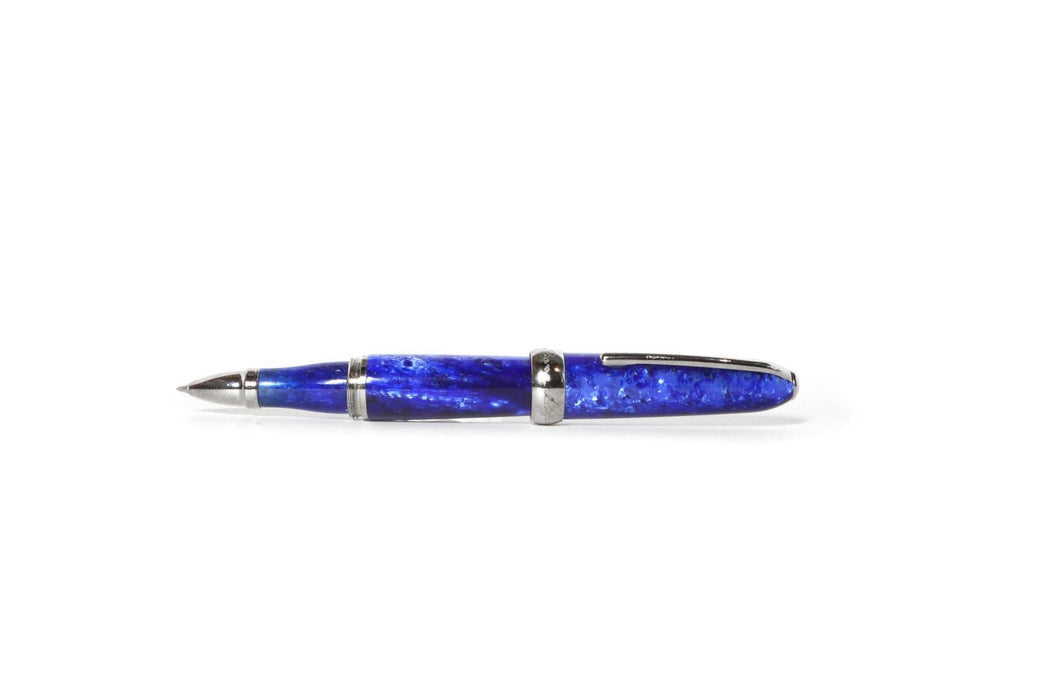 Jean-Pierre Lepine Winston rollerball pen in blue with chrome accessory, showcasing sleek design and polished finish.
