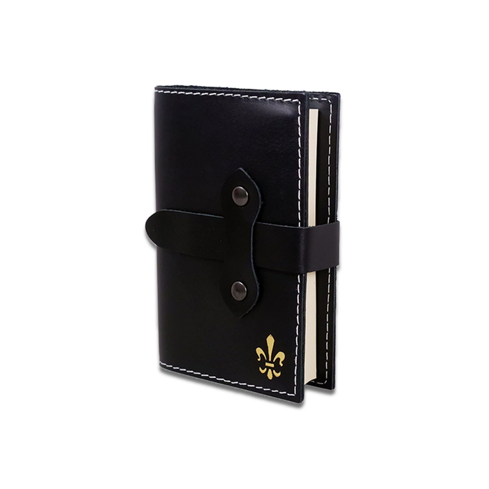 Refillable black Italian leather latch journal with medium size, ideal for daily planning and writing by Il Cartiglio.