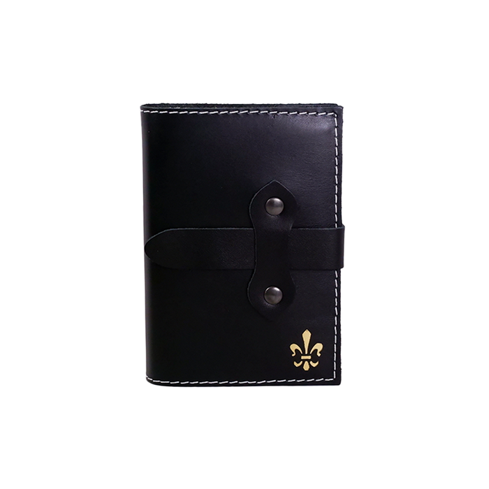 Black Italian leather refillable latch journal or 2025 planner with a medium size, designed for daily use by Il Cartiglio.