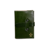 Green Italian leather refillable latch journal or daily planner for 2025, medium size, by Il Cartiglio, with a classic cover design.