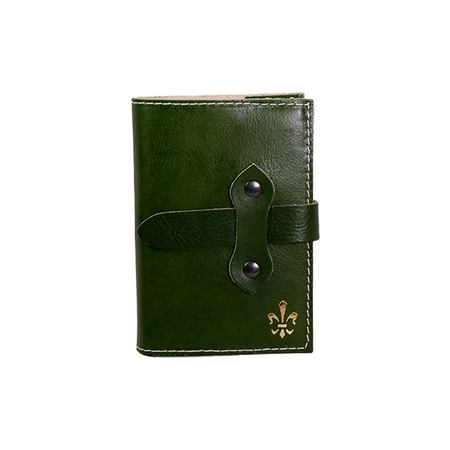 Green Italian leather refillable latch journal or daily planner for 2025, medium size, by Il Cartiglio, with a classic cover design.