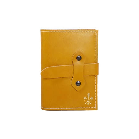 Yellow Italian leather refillable latch journal with medium size, designed for daily planning or writing by Il Cartiglio.