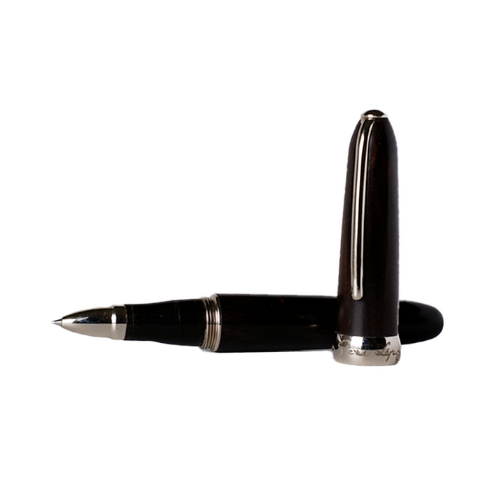 Jean-Pierre Lepine Winston ebony wood rollerball pen with sleek black design and gold accents, close-up view of the writing instrument.