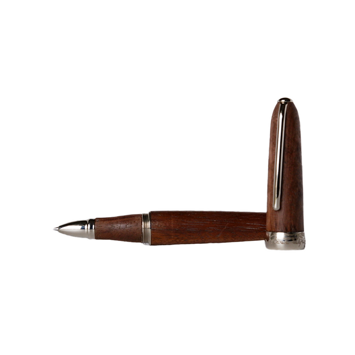 Jean-Pierre Lepine Winston walnut rollerball pen with smooth metal body and gold accents for elegant writing.