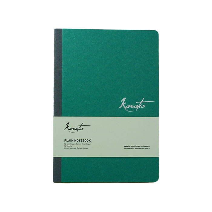 Karatis Selva notebook with Tomoe River paper, featuring a green cover and compact size for writing and note-taking.