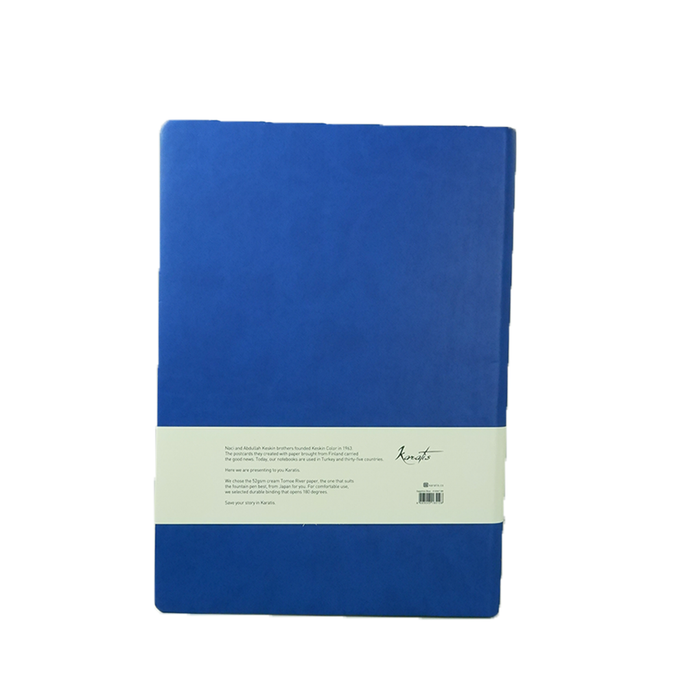 Blue Karatis B5 notebook with Tomoe River paper, featuring a sapphire blue cover and a sleek, professional design.