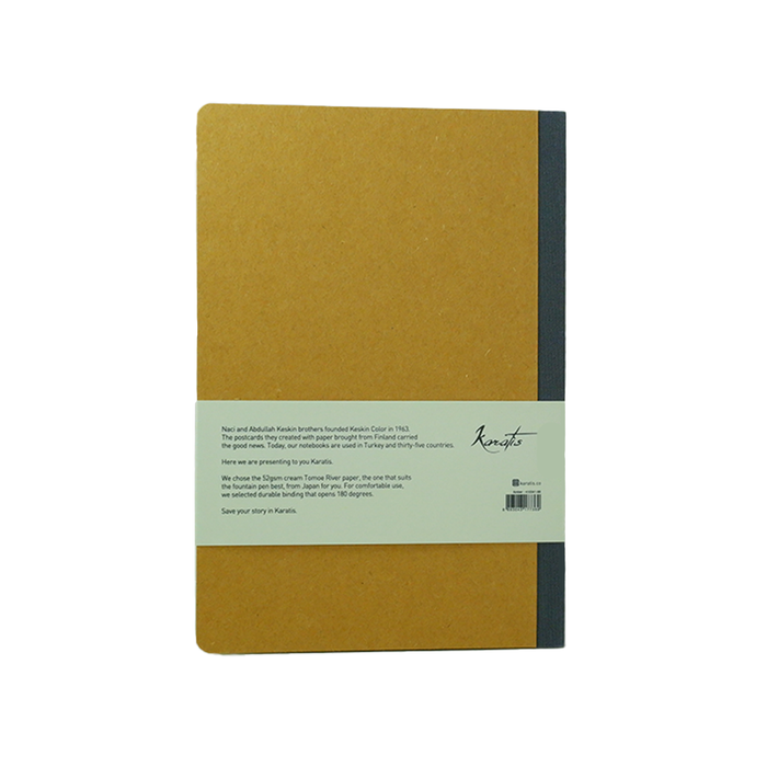 Yellow Karatis Amber notebook with Tomoe River paper, featuring a sleek cover and spiral binding, ideal for writing and note-taking.