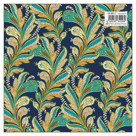 Blue paisley wrapping paper by Kartos, showcasing intricate paisley patterns on smooth, high-quality wrapping paper for gifts.