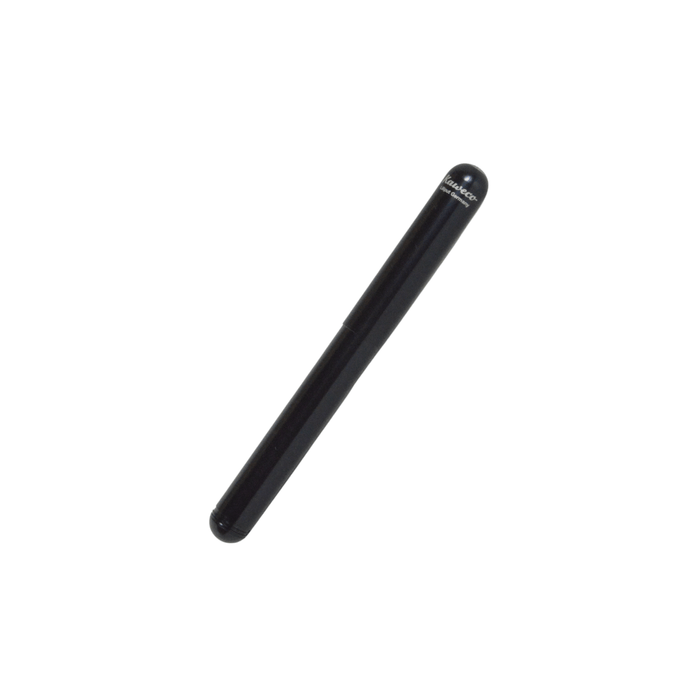 Kaweco Liliput black fountain pen with gold accents and fine nib, compact and stylish writing instrument.