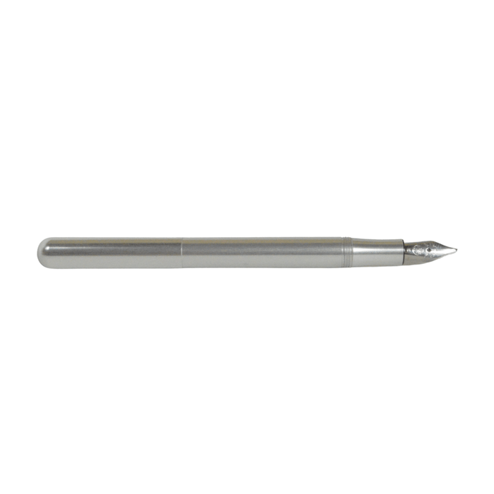 Kaweco Liliput silver fountain pen with an extra-fine nib, compact and elegant writing instrument with smooth metal finish.