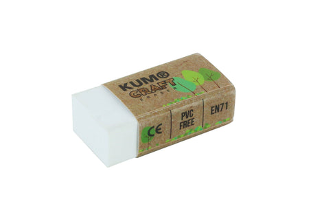 KUM Craft Eraser, a white plastic eraser with a rectangular shape, suitable for precise pencil corrections.