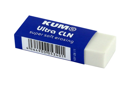 KUM Ultra Clean BW Eraser, black and white rubber eraser for precise pencil corrections on paper surfaces.