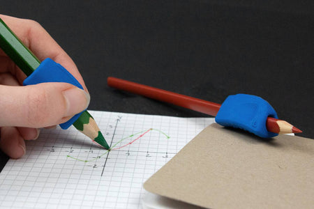 Blue KUM pencil grip eraser with ergonomic design, perfect for comfortable and precise erasing for students and artists.