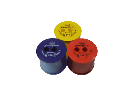 Blue KUM Color Combi Pencil Sharpener with 8mm blade, compact design, ideal for colored and standard pencils.