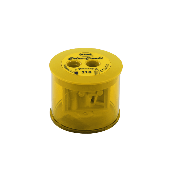 Blue KUM Color Combi Pencil Sharpener with 8mm blade, compact design for precise sharpening of colored and standard pencils.