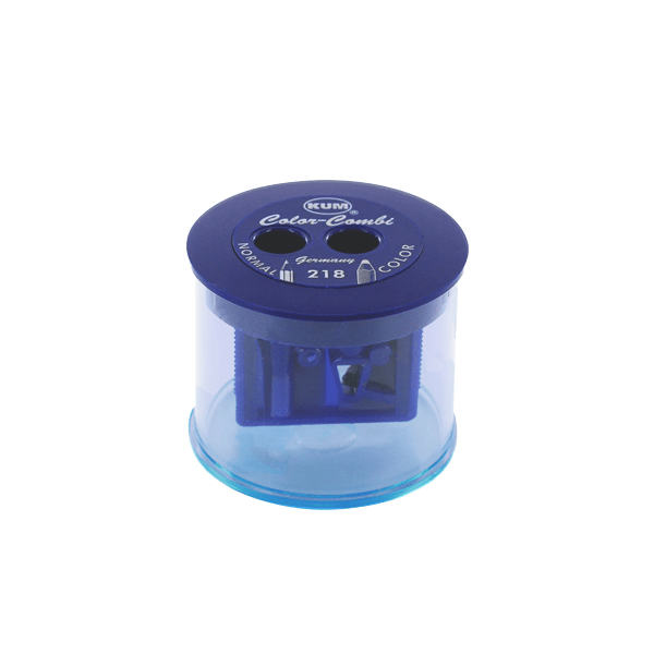 Blue KUM Color Combi Pencil Sharpener with 8mm blade for precise sharpening of colored and standard pencils.