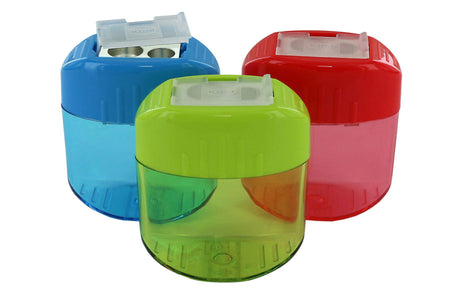 Blue KUM OV-G M2 magnesium double-hole pencil sharpener with ergonomic design and durable construction.
