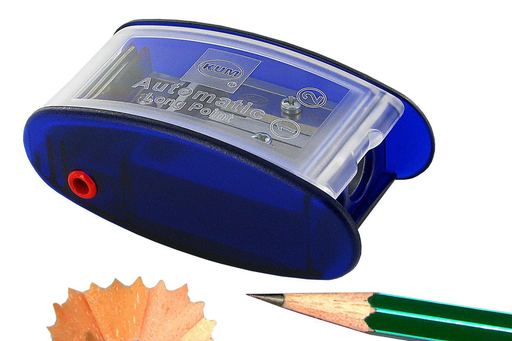 KUM Automatic Long Point AS2M Pencil Sharpener in black, featuring a sleek design and durable construction for precise sharpening.