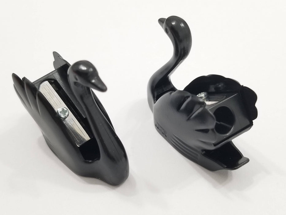 KUM Black Swan pencil sharpener with sleek black design, compact and durable for precise pencil sharpening.