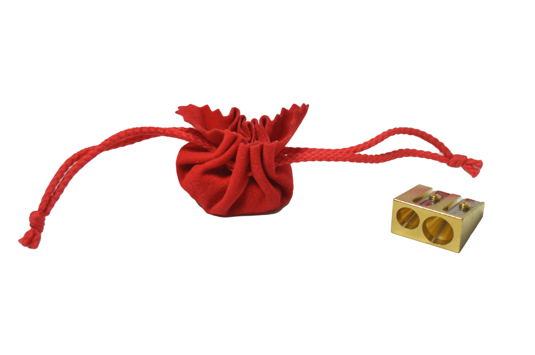 KUM luxury 24-carat gold-plated 2-hole pencil sharpener with sleek design and shiny gold finish, ideal for precise sharpening.