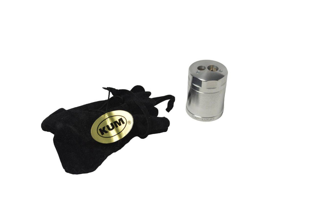 KUM luxury aluminum 2-hole pencil sharpener with sleek design and durable construction, ideal for precise pencil sharpening.