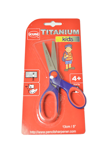 KUM titanium children's scissors, 13 cm, with colorful handles, designed for safe and precise cutting for kids.