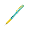 Blue Lamy Safari fountain pen with steel nib, showcasing its sleek design and compact shape, ideal for smooth writing.