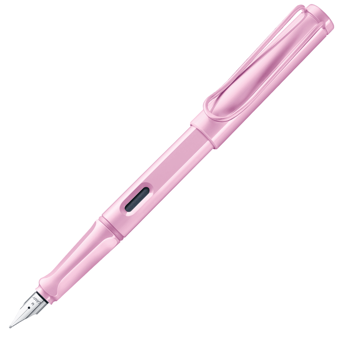 Blue Lamy Safari fountain pen with steel nib, featuring a sleek design and transparent body, perfect for smooth writing.