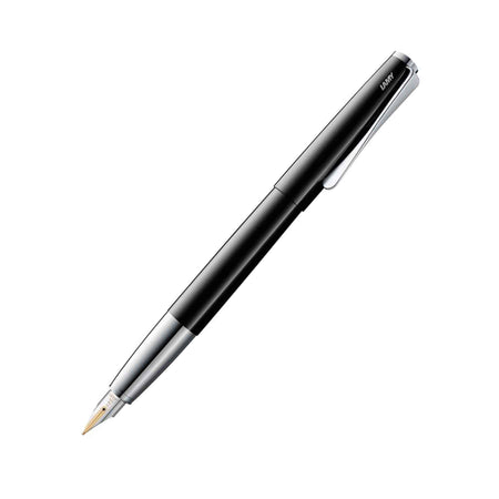 Lamy Studio fountain pen with gold nib and black PianoBlack finish, sleek and elegant writing instrument.