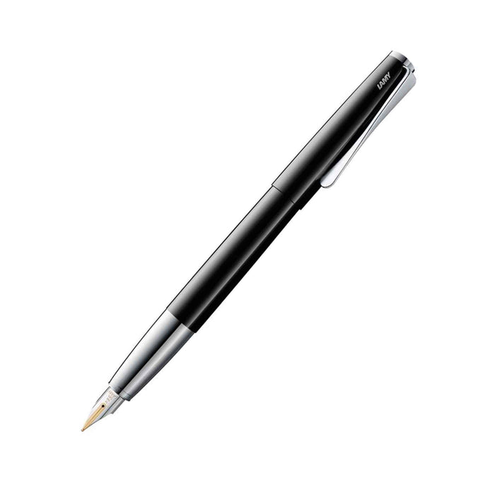 Lamy Studio fountain pen with gold nib and black PianoBlack finish, sleek and elegant writing instrument.