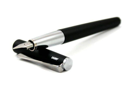 Lamy Studio fountain pen with a steel nib in black, showcasing its sleek design and modern look.