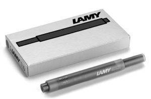 Lamy black fountain pen ink cartridge, standard size, designed for use with Lamy fountain pens.