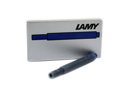 Lamy blue-black fountain pen ink cartridge showing the cylindrical ink cartridge for Lamy fountain pens.