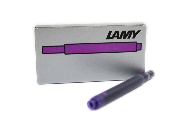 Lamy violet fountain pen ink cartridge for Lamy fountain pens, small cylindrical ink cartridge with violet ink.