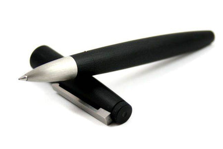 Lamy 2000 black rollerball pen with sleek design and metal clip, featuring smooth writing tip and modern style.