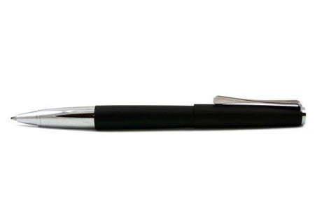 Lamy Studio black rollerball pen with sleek design and textured grip, ideal for smooth writing.