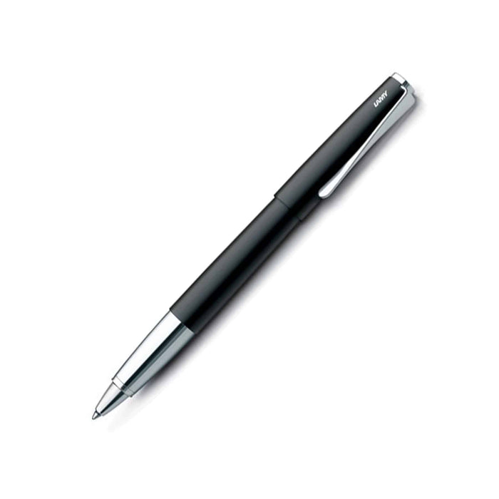 Lamy Studio rollerball pen in sleek black piano finish, featuring a modern design and smooth writing tip.