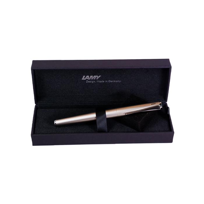 Lamy Studio Pallaidum fountain pen with sleek design and silver finish, showcasing its elegant nib and modern style.