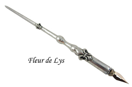 Le Potier D'etain pewter dip calligraphy pen with fleur-de-lys design, ideal for elegant writing and artistic calligraphy.