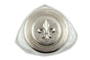 Le Potier D'etain ink bottle with pewter top featuring a Fleur De Lys design, showcasing intricate craftsmanship.