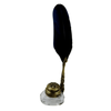 Bronze triangle inkwell set with matching quill and decorative garland by Le Potier D'etain, vintage writing accessories.