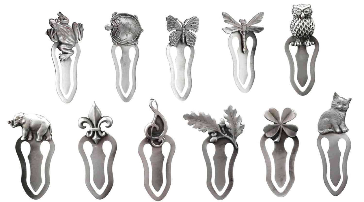 Le Potier d'Etain bookmarks featuring butterfly design, showcasing intricate metal craftsmanship and decorative details.